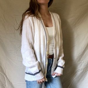 Vintage White Varsity Style Light Cardigan